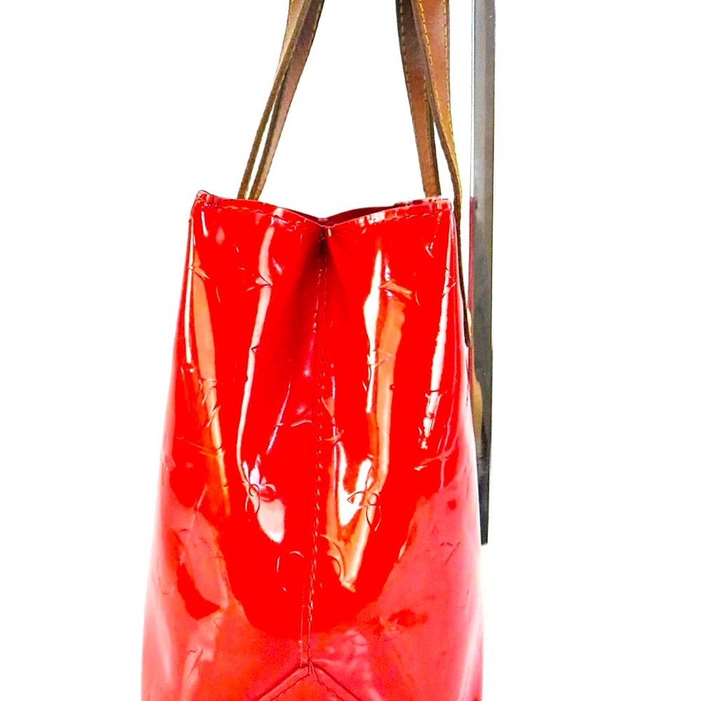 Auth LOUIS VUITTON Reade PM Red Vernis Leather Tote Hand Bag Purse made ๐ซ๐ท - Picture 5 of 11